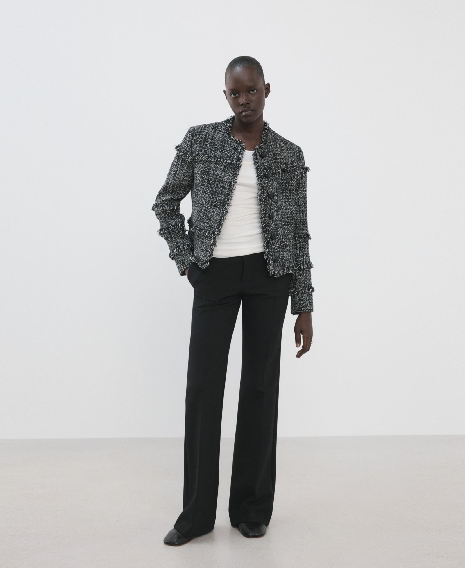 Mango Women's Frayed Ends Tweed Jacket