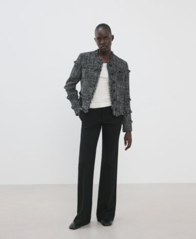 Mango Women's Frayed Ends Tweed Jacket