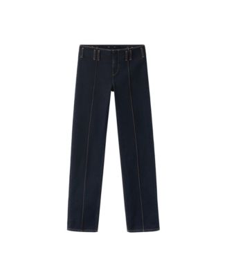 Mango Women's Low-Rise Straight-Leg Contrasting Stitching Jeans