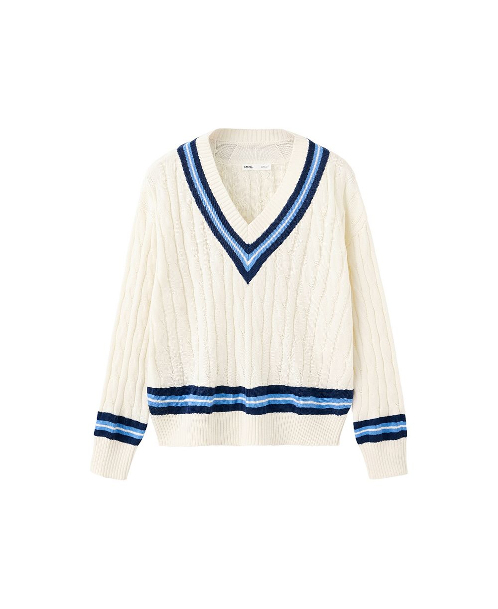 MANGO Women's Cable-Knit V-Neck Sweater