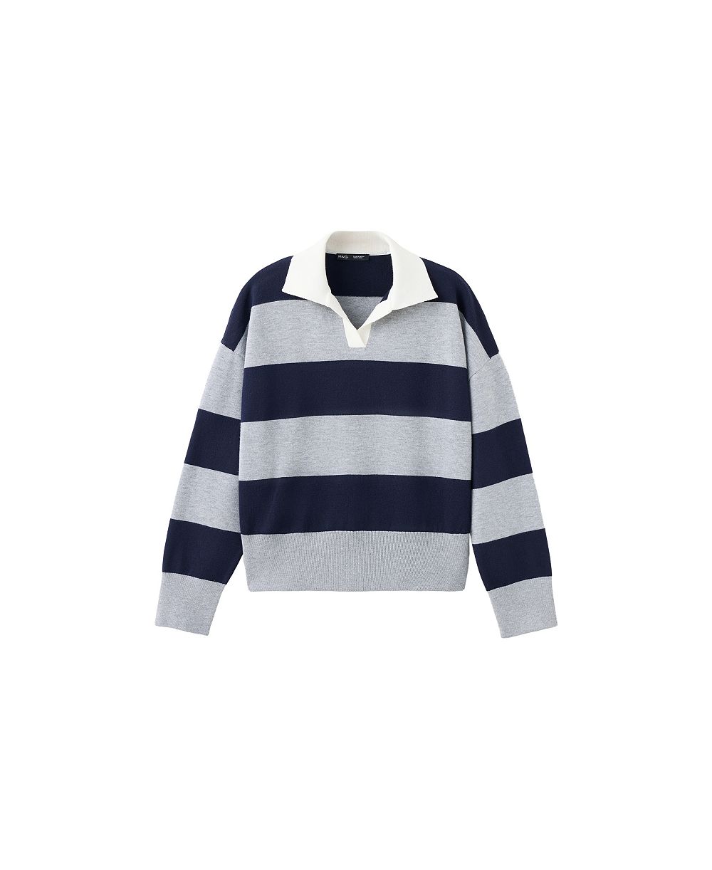 MANGO Women's Striped Polo-Neck Long-Sleeve Sweater