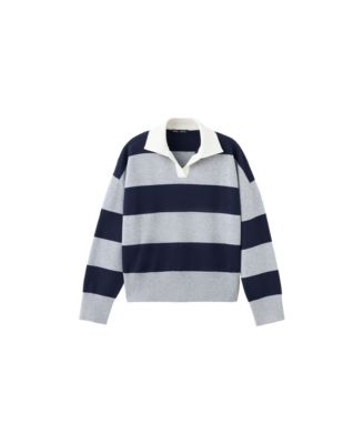 MANGO Women's Striped Polo-Neck Long-Sleeve Sweater