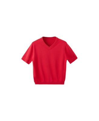 MANGO Women's V-Neck Short-Sleeve Ribbed Sweater