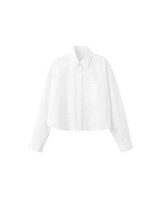 MANGO Women's Long-Sleeve Pocket Cropped Shirt