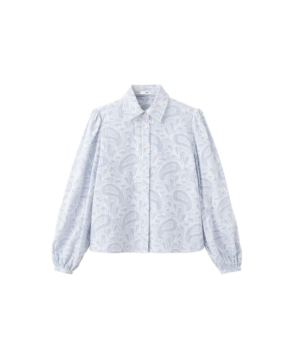 MANGO женская рубашка в полоску с вышивкой и пышным рукавом