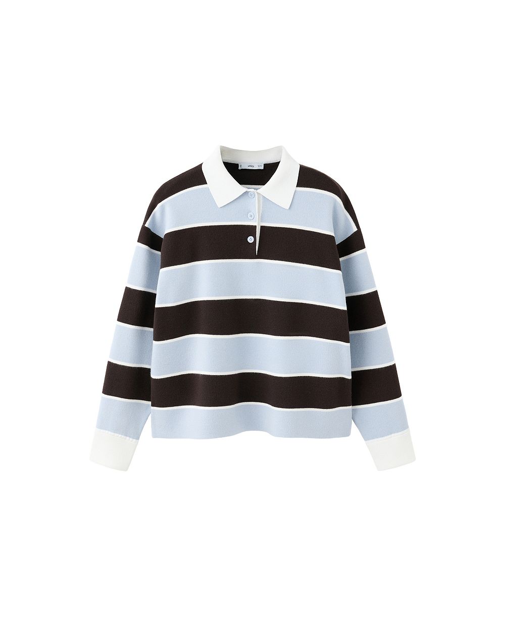 MANGO Women's Striped Long-Sleeve Polo Sweater