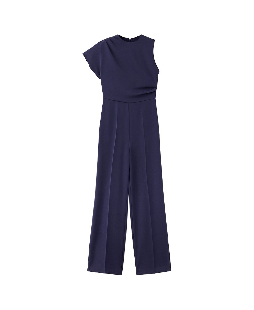 MANGO Women's Wide-Leg Asymmetric-Sleeve Jumpsuit