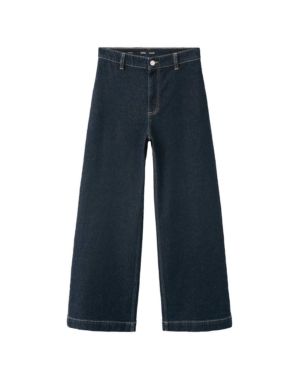 MANGO Women's Catherin Culotte Wide-Leg High-Rise Dark-Rinse Jeans