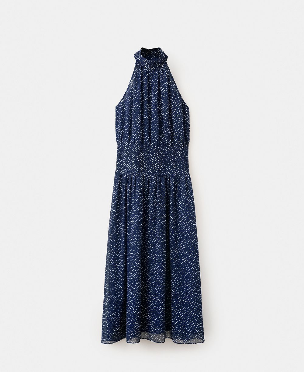 MANGO Женское платье в горошек с halter-вырезом