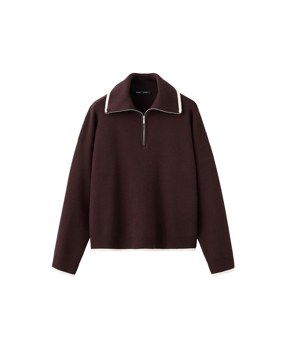 MANGO Women's Contrast-Stripe Polo-Collar Sweater