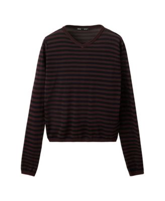 MANGO Women's Long-Sleeve V-Neck Striped Pullover