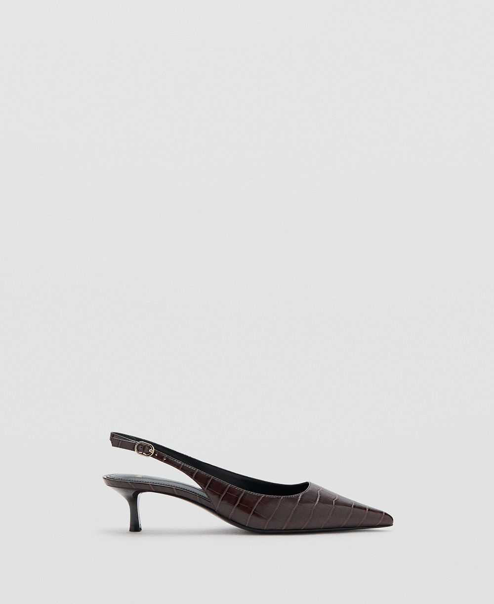 MANGO Croc-Effect Pointed-Toe Kitten-Heel Slingback Pumps
