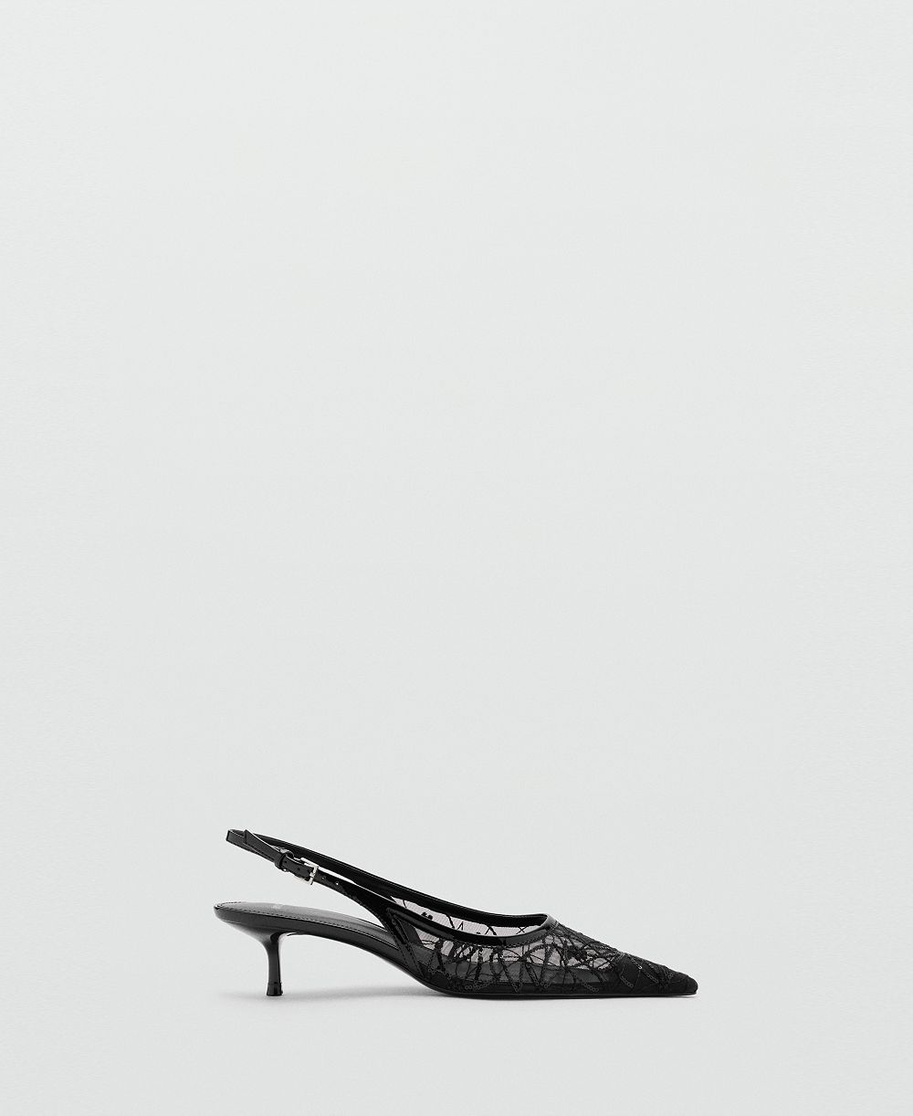 Mango Women's Kitten-Heel Sequins Embroidered Shoes