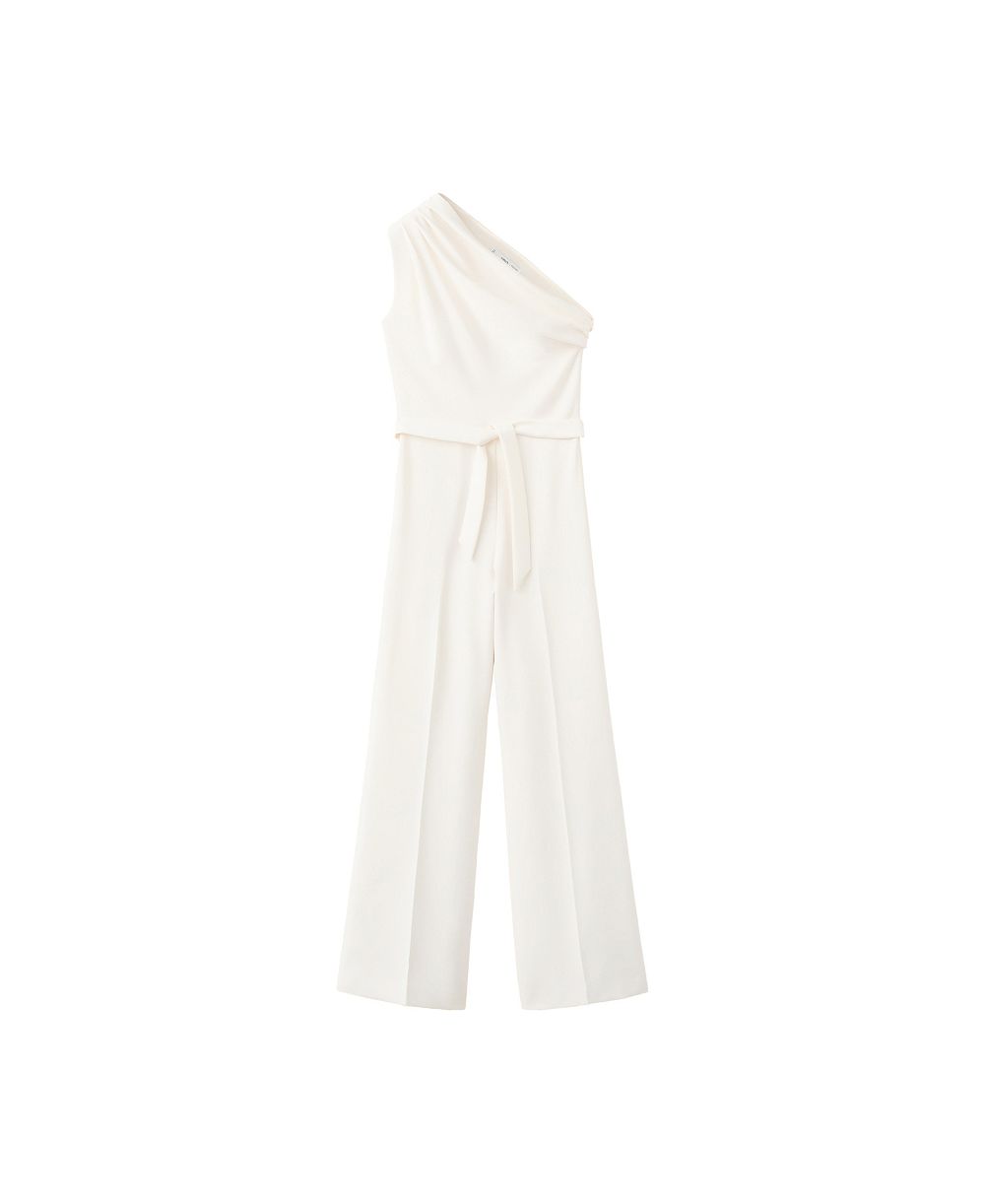 MANGO Women's Asymmetric Wide-Leg Belted Jumpsuit