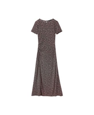 MANGO Women's Floral Midi Draped Detail Dress