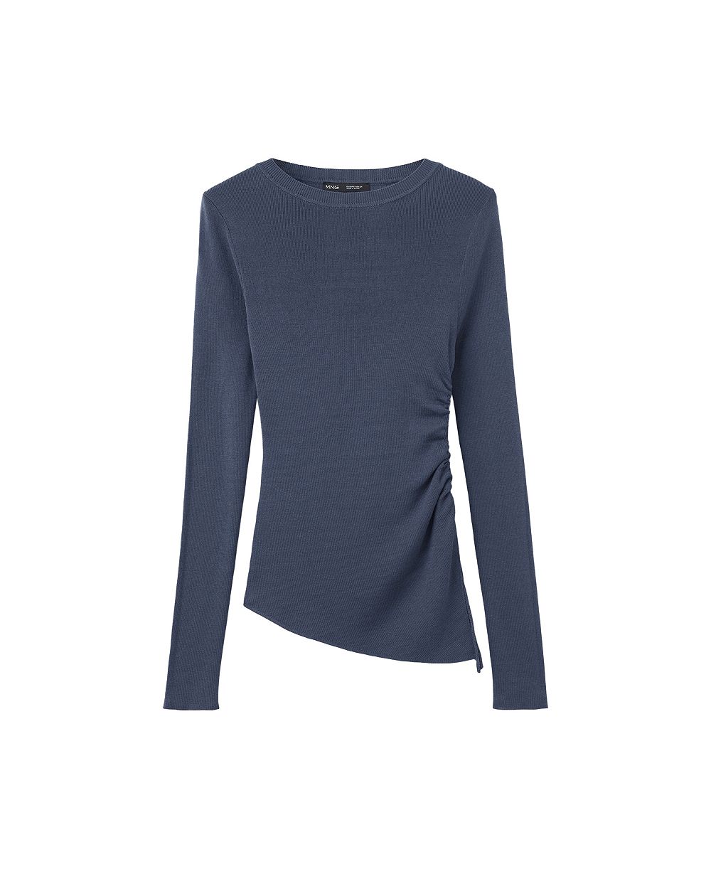 MANGO Women's Ruched Fine-Knit Sweater