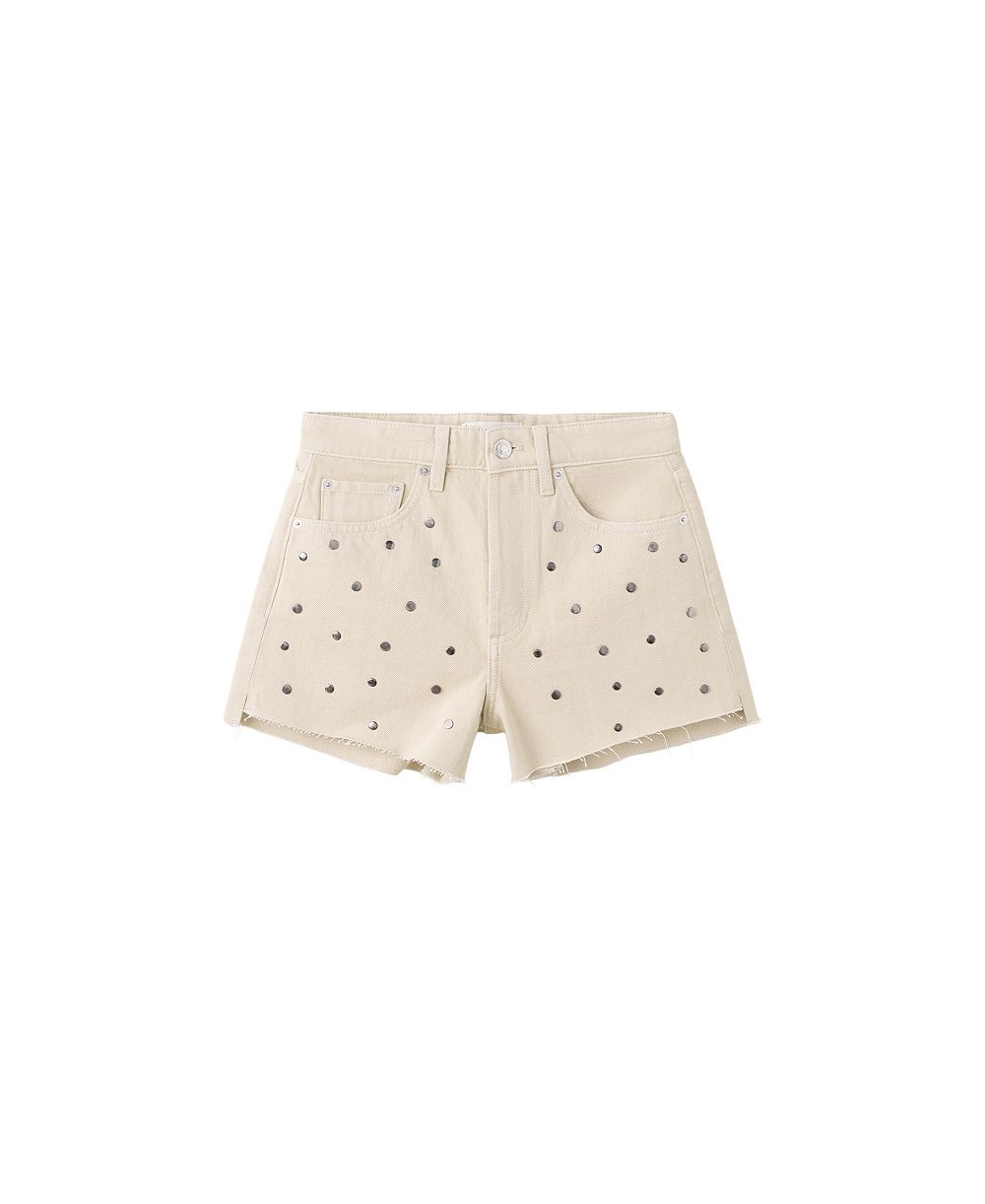 MANGO Women's High-Waisted Studded Denim Shorts, 2.95" Inseam