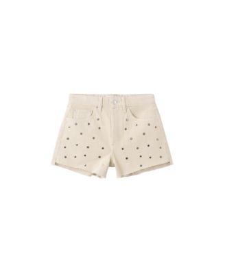 MANGO Women's High-Waisted Studded Denim Shorts, 2.95" Inseam