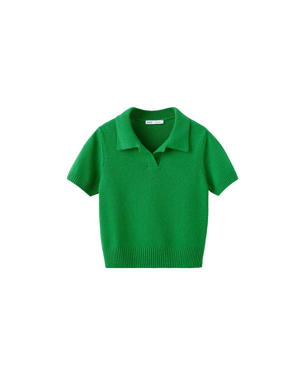 MANGO Women's Polo Cropped Short-Sleeve Sweater