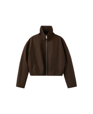 MANGO Women's Cropped Funnel-Neck Oversized Jacket