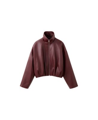 Mango Women's Faux Leather Funnel Neck Jacket