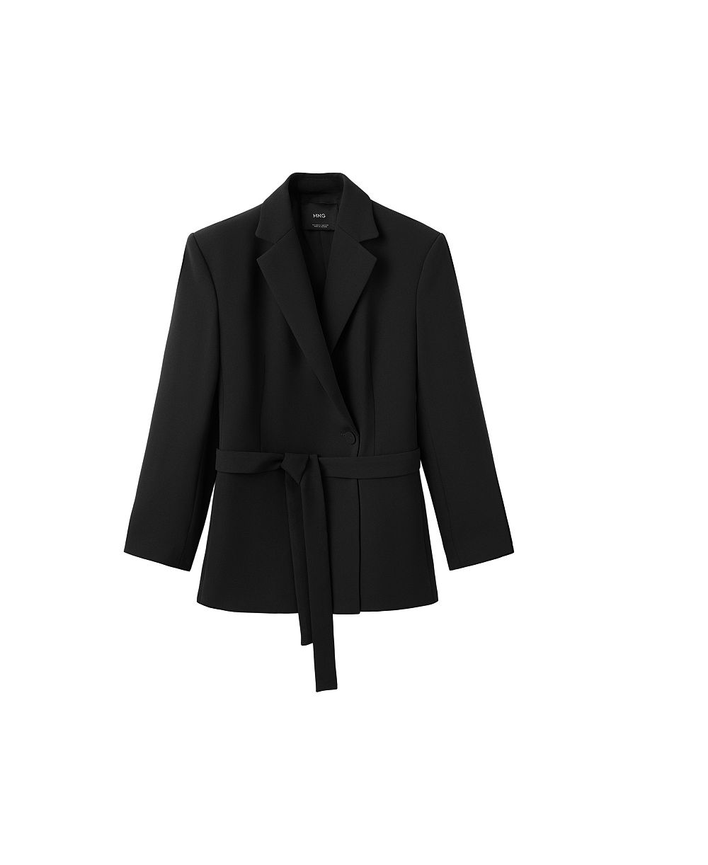 MANGO Women's Double-Breasted Belted V-Neck Blazer