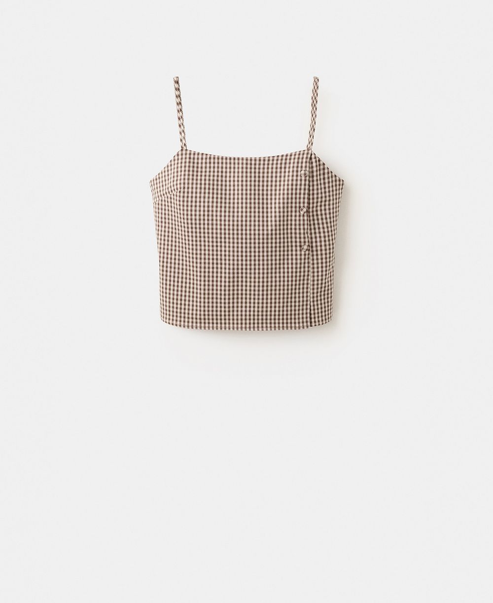 Mango Women's Gingham Check Button Top