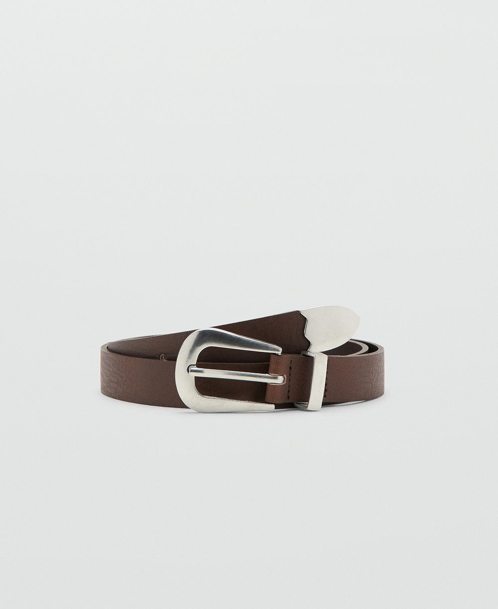 Mango Women's Metal Detail Leather Belt