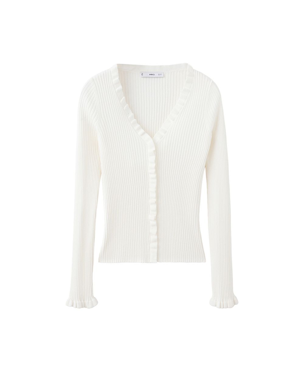 MANGO Women's Ribbed Frilled Cardigan