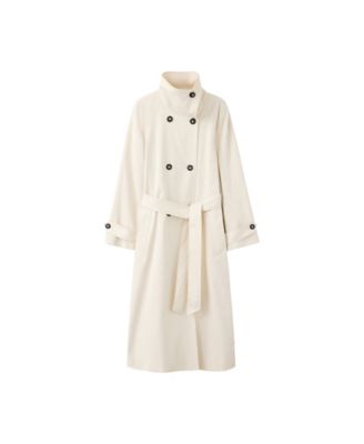 MANGO Women's Belted Funnel-Neck Long Trench Coat
