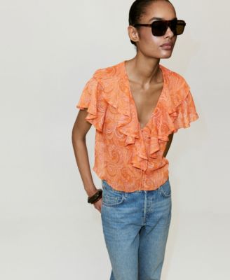 Mango Women's Ruffles Printed Blouse