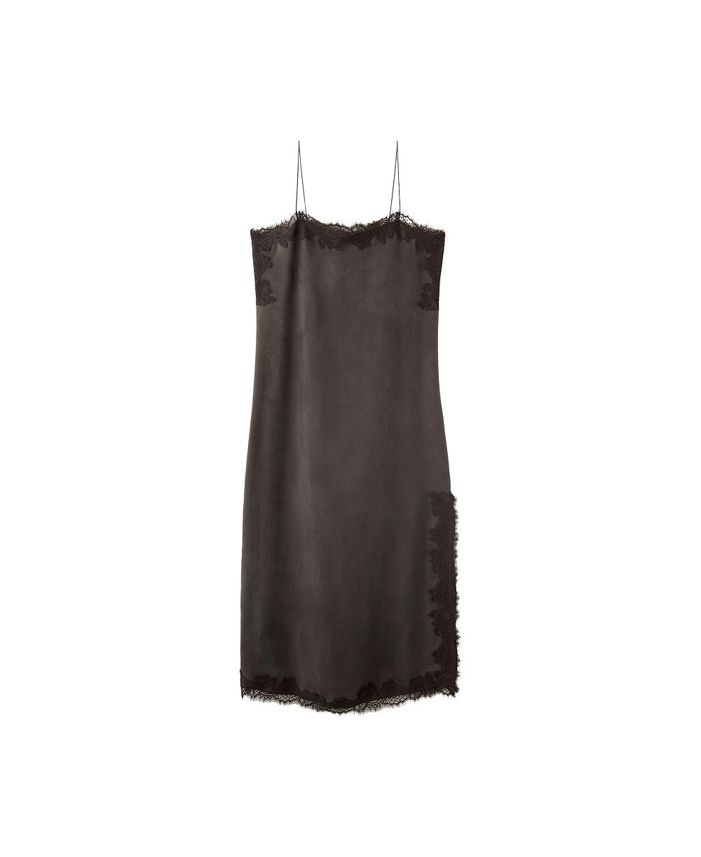 Mango Women's Lace Camisole Side Slit Midi Dress