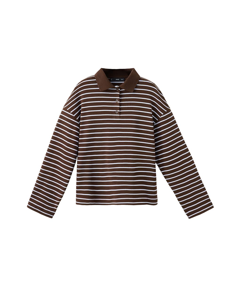 MANGO Women's Contrasting Stripes Long-Sleeve Cotton Striped Polo Shirt