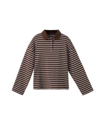 MANGO Women's Contrasting Stripes Long-Sleeve Cotton Striped Polo Shirt