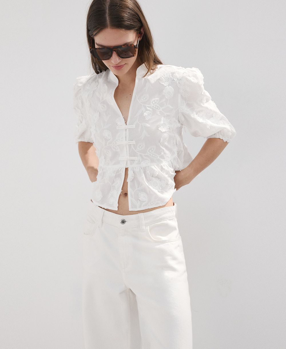 Mango Women's Embroidered Puff-Sleeve Blouse
