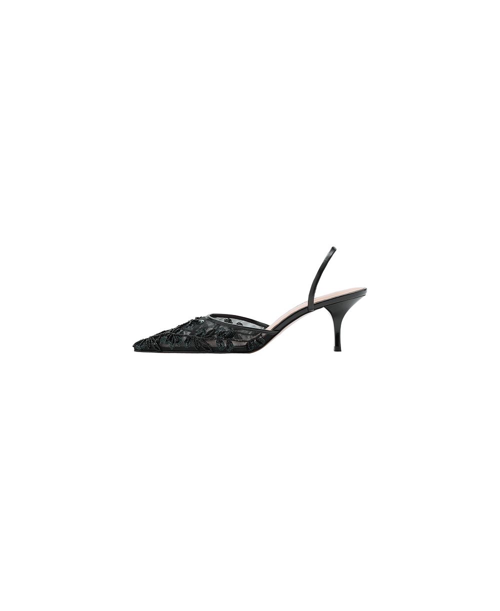 MANGO Women's Pointed-Toe Kitten-Heel Sequin-Embroidered Slingback Pumps