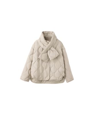 MANGO Women's Detachable Scarf Quilted Oversized Anorak