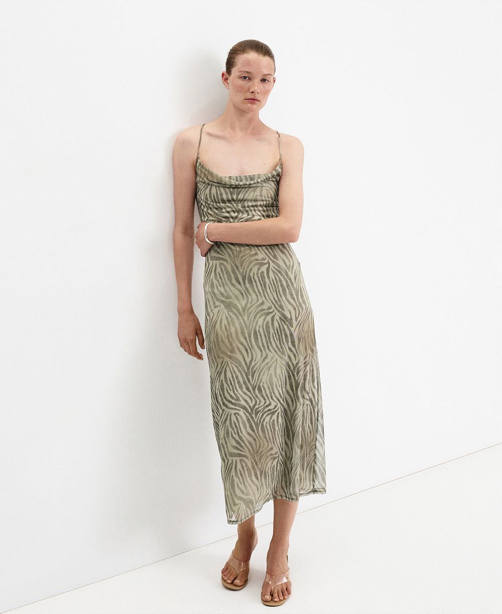 Mango Women's Draped Zebra-Print Midi Dress