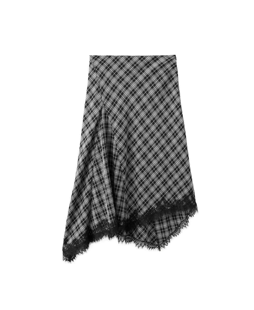 MANGO Women's Plaid Midi Lace-Trim Skirt