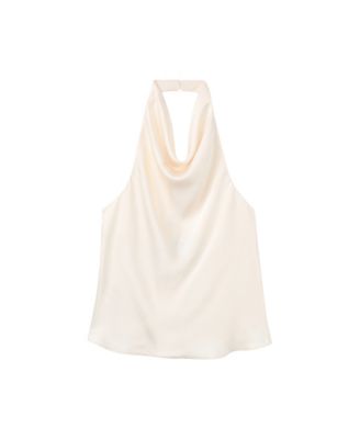 MANGO Women's Satin Draped Halter Neck Sleeveless Tank Top