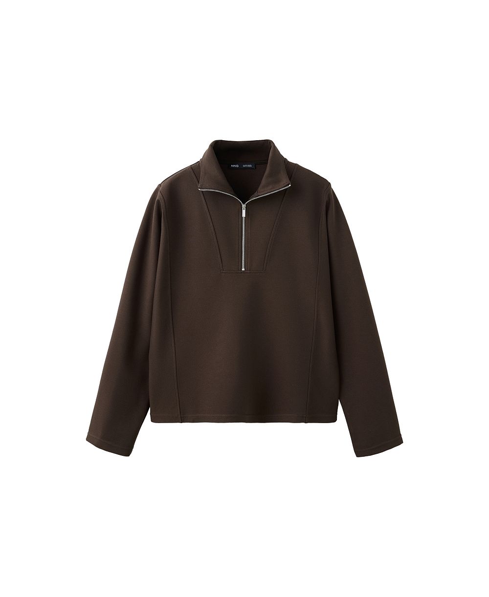 MANGO Women's Turtleneck Zip Viscose-Blend Sweatshirt