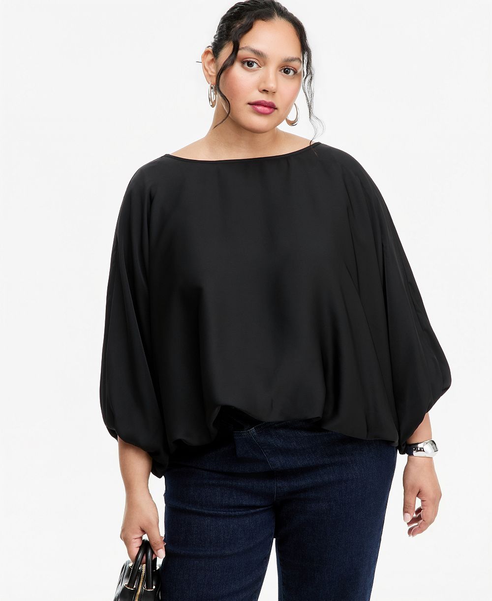 I.N.C. Plus Size Elbow Bubble Flow Raglan Short-Sleeve Wide-Neck Blouse, Macy's Exclusive