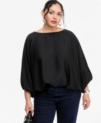 I.N.C. Plus Size Elbow Bubble Flow Raglan Short-Sleeve Wide-Neck Blouse, Macy's Exclusive