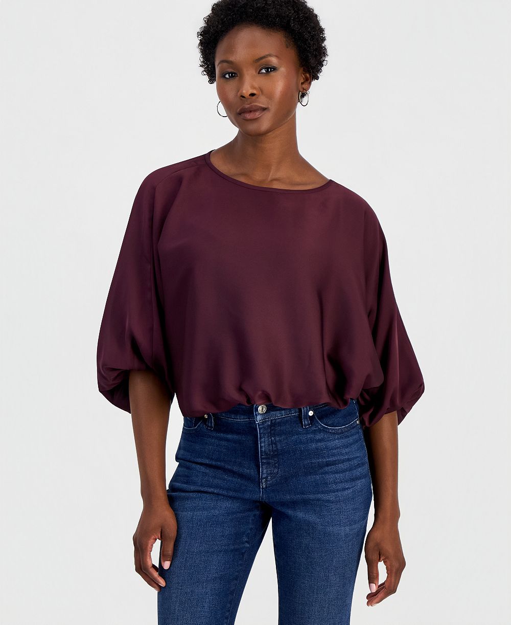 I.N.C. International Concepts Petite Elbow-Sleeve Bubble Boat Neck Blouse, Macy's Exclusive