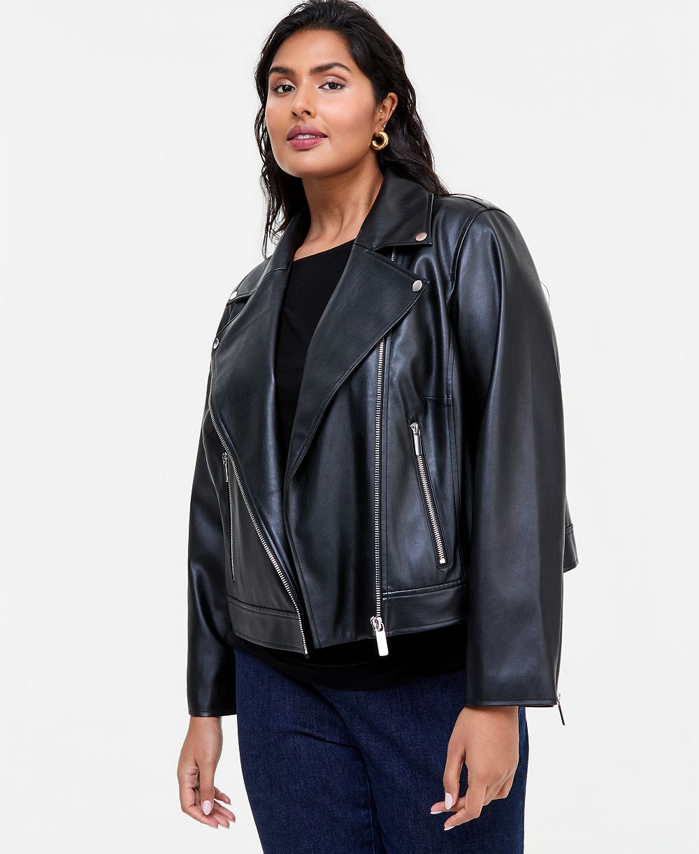 I.N.C. International Concepts Plus Size Biker Faux Leather Jacket, Macy's Exclusive