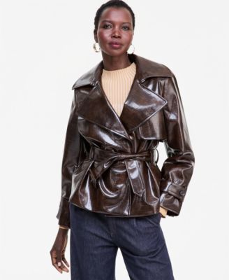 I.N.C. International Concepts Women's Crocodile-Embossed Belted Faux Leather Jacket, Macy's Exclusive