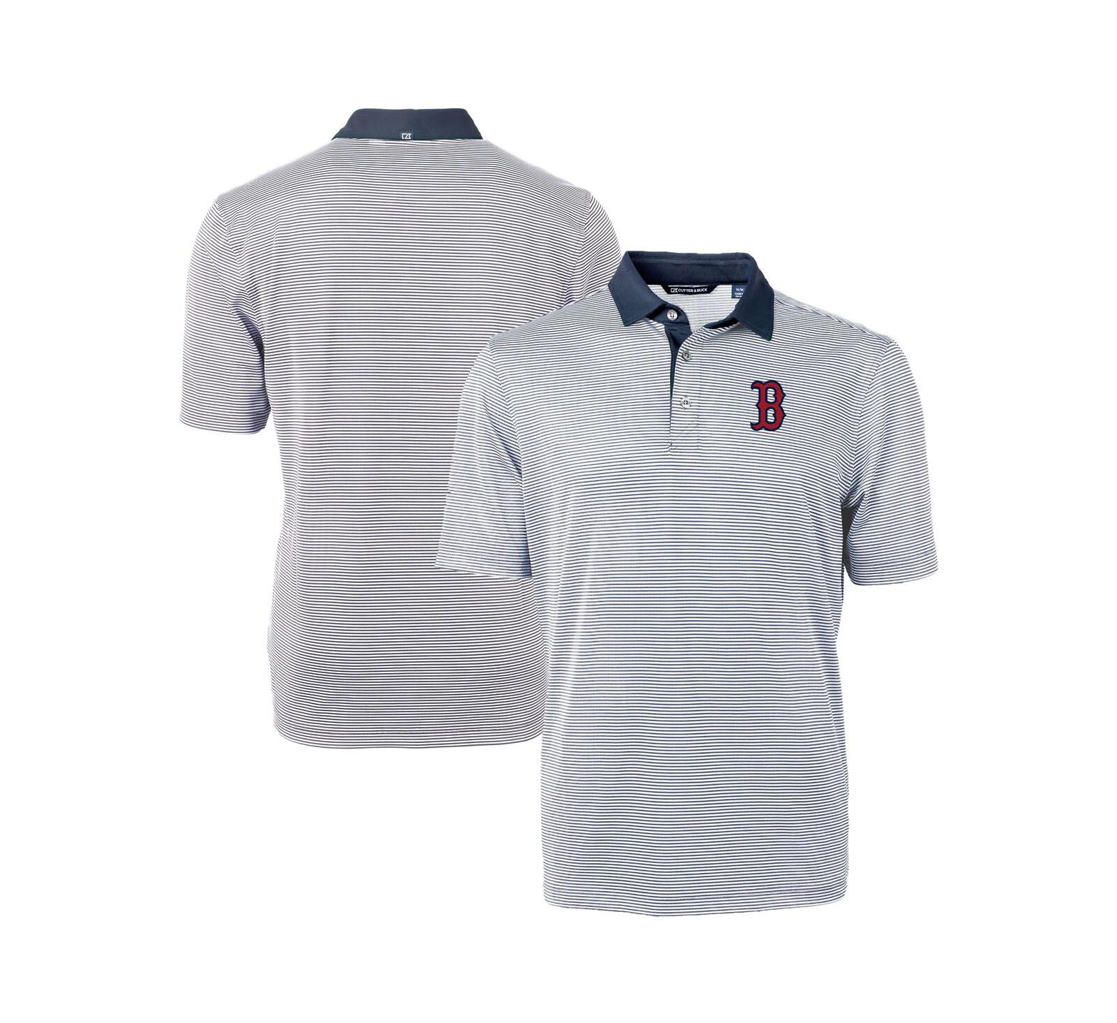Cutter & Buck Men's Navy/White Boston Red Sox Virtue Eco Pique Micro Stripe Polo Shirt