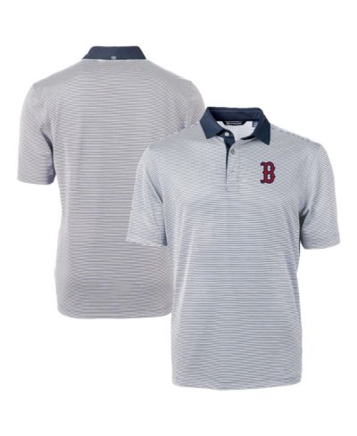 Cutter & Buck Men's Navy/White Boston Red Sox Virtue Eco Pique Micro Stripe Polo Shirt