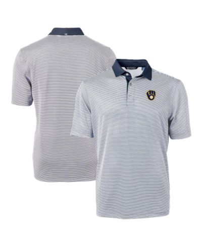 Cutter & Buck Men's Navy/White Milwaukee Brewers Virtue Eco Pique Micro Stripe Polo Shirt