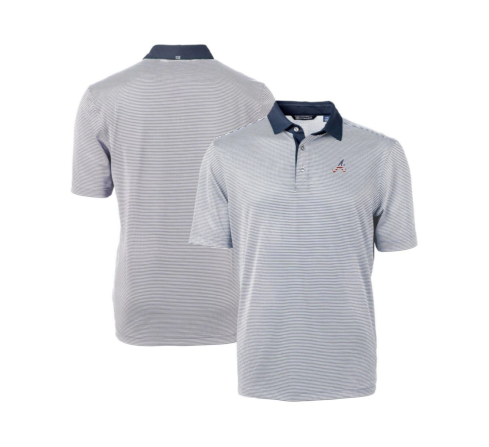 Cutter & Buck Мужская поло рубашка с логотипом Americana Atlanta Braves, полосатая, из ткани Eco Pique, цвета Navy